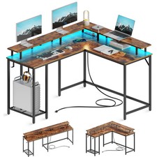 Mesa em forma de L SUPERJARE com tomadas e portas USB, mesa de jogos com luz LED comprar usado  Enviando para Brazil