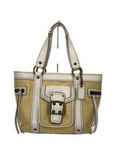 Usado, Bolsa de mão COACH branca bege palha couro estilo cesta de destaque bolsa de ombro MBb0812 comprar usado  Enviando para Brazil