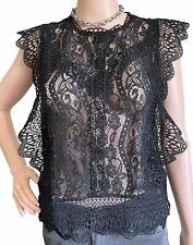 Blusa ZARA preta de renda transparente top M com babados recortada sem mangas zíper traseiro comprar usado  Enviando para Brazil