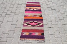 Tapete de corredor de lã tribal listrado rosa roxo feito à mão 1x5 pés turco para corredor comprar usado  Enviando para Brazil
