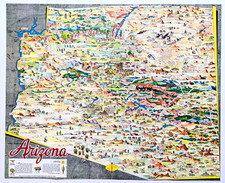 1950 ARIZONA Mapa Pictorial BLOODGOOD Original grande (22x18) Grand Canyon, usado comprar usado  Enviando para Brazil