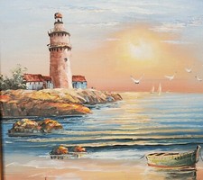 Lighthouse seascape oil for sale  Lavonia