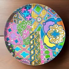 Bandeja de servir redonda vintage Mod Groovy patchwork fibra de vidro 14" retrô anos 60 anos 70, usado comprar usado  Enviando para Brazil