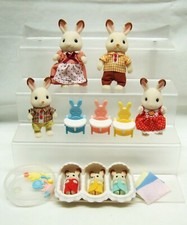 Calico Critters Sylvanian Chocolate Rabbit Triplets Family 7 plus cama de bebê + comprar usado  Enviando para Brazil