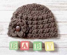 gorro de crochê feito à mão bebê flor chapéu meninas 3/6 meses marrom acastanhado puffs EUA comprar usado  Enviando para Brazil