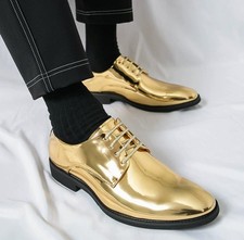 Vestido formal masculino prata dourada biqueira amêndoa com cadarço festa casamento sapatos salto bloco, usado comprar usado  Enviando para Brazil