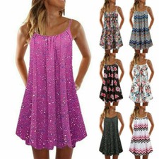 Mini vestido feminino plus size verão praia swing vestido de verão boho floral sem mangas, usado comprar usado  Enviando para Brazil