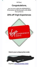 Virgin experience days for sale  WOLVERHAMPTON