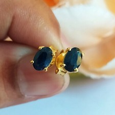 Brincos ovais de safira azul natural com trava de ouro para nascimento de setembro comprar usado  Enviando para Brazil