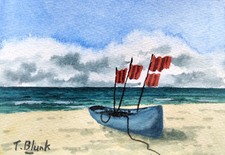 ORIGINAL AQUARELL -  Fischerboot an der Ostsee. comprar usado  Enviando para Brazil