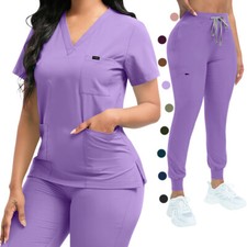 Conjunto de calça jogger Viaoli uniforme médico enfermeira feminina gola V top hospital masculino comprar usado  Enviando para Brazil