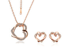 Colar e brincos femininos folheados a ouro rosa 18K com pingente de coração elemento cristal comprar usado  Enviando para Brazil