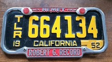 Placa de licença vintage 1952 Califórnia trailer com etiqueta e quadro de revendedor ver fotos comprar usado  Enviando para Brazil