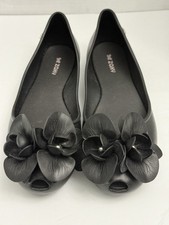 Zaxy |Sapatos rasos femininos pop muito preto peep toe flor |NOVO SEM ETIQUETAS| EUA tamanho 8M comprar usado  Enviando para Brazil