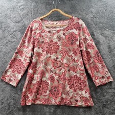 Blusa feminina NONI B tamanho L bege rosa floral malha elástica manga 3/4 gola V comprar usado  Enviando para Brazil