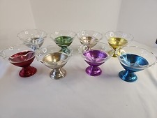COPOS DE SOBREMESA SHERBET SORVETE DE ALUMÍNIO COLORIDO INSERÇÕES DE VIDRO Conjunto de 8 VINTAGE  comprar usado  Enviando para Brazil
