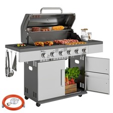 Grill gazowy 8500BTU wózek grillowy z 6 palnikami ze stali nierdzewnej rolka termometr srebrny na sprzedaż  Wysyłka do Poland