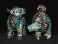 Par de esculturas de boi de touro cloisonne de cobre chinês marcado 6,4" animal Pak Choi comprar usado  Enviando para Brazil