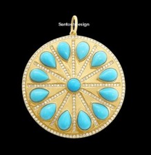 Pingente pingente berloque prata esterlina 925 turquesa diamante designer disco, presente comprar usado  Enviando para Brazil