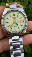 Vintage Seiko 5 Automático 21 Joias Vidro Traseiro Mostrador Verde Do Japão Data do Dia, usado comprar usado  Enviando para Brazil