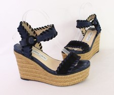 Usado, Sandálias Jimmy Choo femininas azul marinho preto camurça plataforma salto cunha 38 1/2 8.5 comprar usado  Enviando para Brazil