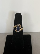 Anel de ouro amarelo 14K com safira azul e diamante formato livre 5,5 comprar usado  Enviando para Brazil