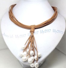 Colar de couro marrom pingente de pérola de água doce branco natural real 10-12 mm 18"" comprar usado Colar de couro marrom pingente de pérola de água doce branco natural real 10-12 mm 18"" comprar usado  Enviando para Brazil