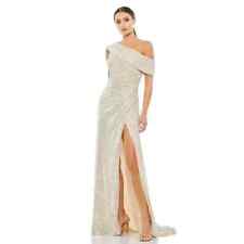 Usado, Vestido Ieena Mac Duggal nude prata lantejoulas um ombro fenda lateral tamanho 6 $398 comprar usado  Enviando para Brazil