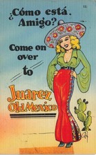 Cartão postal de linho Saudações de Juarez Old México linda Senorita Como esta Amigo comprar usado  Enviando para Brazil