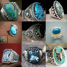 Lotes al por mayor de 20 anillos para dama mezclados de piedra turquesa natural de plata P de joyería segunda mano  Embacar hacia Mexico