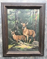 Usado, Pintura emoldurada por número pintura com veados Buck & Doe na floresta vintage 16X20 comprar usado  Enviando para Brazil