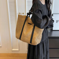 Usado, Elegante Bolsa de Palha Grande Feminina Verão Bolsa de Praia Bolsa Tote de Tecido Ombro de Rattan comprar usado  Enviando para Brazil