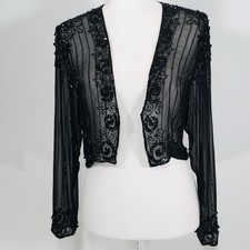 Jaqueta Vintage Whimsigoth Cache Tamanho P Seda Transparente Frisada Crop Bolero Cover Up, usado comprar usado  Enviando para Brazil