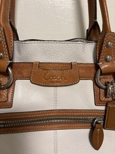 Bolsa satchel Coach Signature couro marrom branco bolsa de ombro 10x16 em excelente estado usado comprar usado  Enviando para Brazil