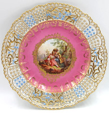 Placa de armário reticulada de porcelana antiga Meissen cena Watteau 10” rosa #B comprar usado  Enviando para Brazil
