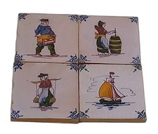 Porta-copos holandeses de azulejos antigos x 4 cerâmica policromada Tichelarr Makkum 3" comprar usado  Enviando para Brazil