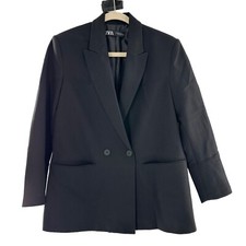 Blazer Zara Feminino Preto com Peito Duplo XS Clássico Ajuste Personalizado Jaqueta Academia comprar usado  Enviando para Brazil