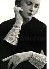 Luvas femininas de crochê padrão vintage década de 1930 anos 40 renda abertura manopla, usado comprar usado  Enviando para Brazil