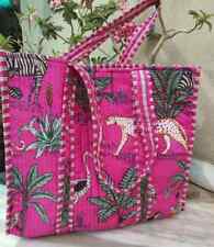 Sacolas tote indianas acolchoadas feitas à mão bloco de algodão bolsa de compras de ombro grande feminina comprar usado  Enviando para Brazil