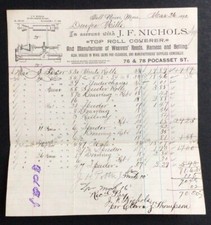 Usado, 1892 Billhead Fall River Mass J F Nichols máquina de moer rolo superior #b12 comprar usado  Enviando para Brazil