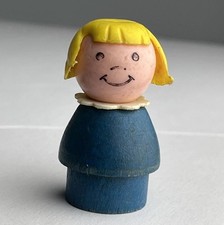 Vintage Fisher-Price Little People Whoops Blond Woman Niebieska sukienka Kołnierz PRZECZYTAJ na sprzedaż  Wysyłka do Poland