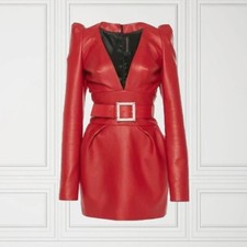 Nuevo Mujer Genuino Rojo Cuero Piel Cordero Noche con Cinturón Vestido de Fiesta comprar usado Nuevo Mujer Genuino Rojo Cuero Piel Cordero Noche con Cinturón Vestido de Fiesta comprar usado  Enviando para Brazil