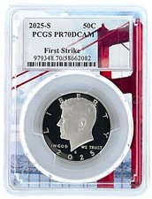2025 S Kennedy folheado meio dólar PCGS PR70 DCAM First Strike quadro Golden Gate comprar usado  Enviando para Brazil