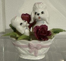 Cesta de cachorro e cachorro vintage Maruri obra-prima porcelana óssea com flores comprar usado  Enviando para Brazil