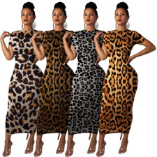 Vestido midi feminino manga curta estampa de leopardo casual clube festa coquetel bodycon comprar usado  Enviando para Brazil