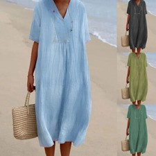Vestido de festa feminino sólido gola V manga curta camiseta vestido linha A comprar usado  Enviando para Brazil
