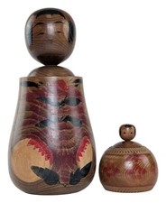 Conjunto Vintage Big Nemariko & Ejiko Kokeshi - Bonecas de Madeira Pintadas, 27cm & 10cm Japão, usado comprar usado  Enviando para Brazil
