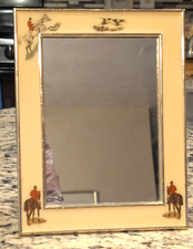 Antigo Fox Hunt Equestre Ouro Metal Ocre Esmaltado Quadro com Espelho e Cavalete Traseiro comprar usado  Enviando para Brazil