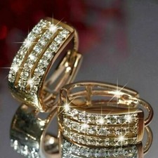 Aretes tipo argolla Huggie de diamantes simulados de corte redondo de 2 quilates enchapados en oro amarillo de 14 k segunda mano  Embacar hacia Mexico