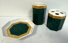 Wamsutta Barroco Damasco Verde Dorado Baño Tocador Cepillo de Dientes Soporte Taza y Plato segunda mano  Embacar hacia Mexico